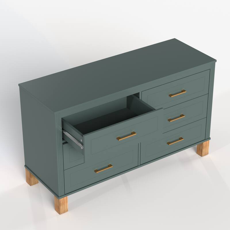 Modern Storage 6 Drawers Cabinet with Metal Handles and Solid Wood Legs