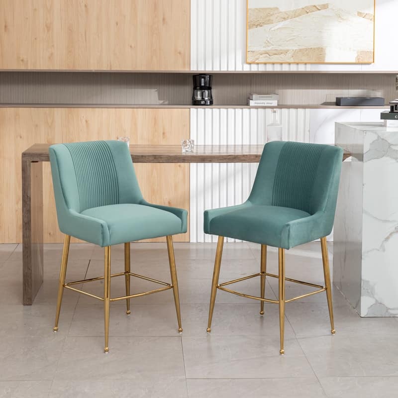 Modern Velvet 39'' H Metal Leg Counter or Bar Stools Set of 2