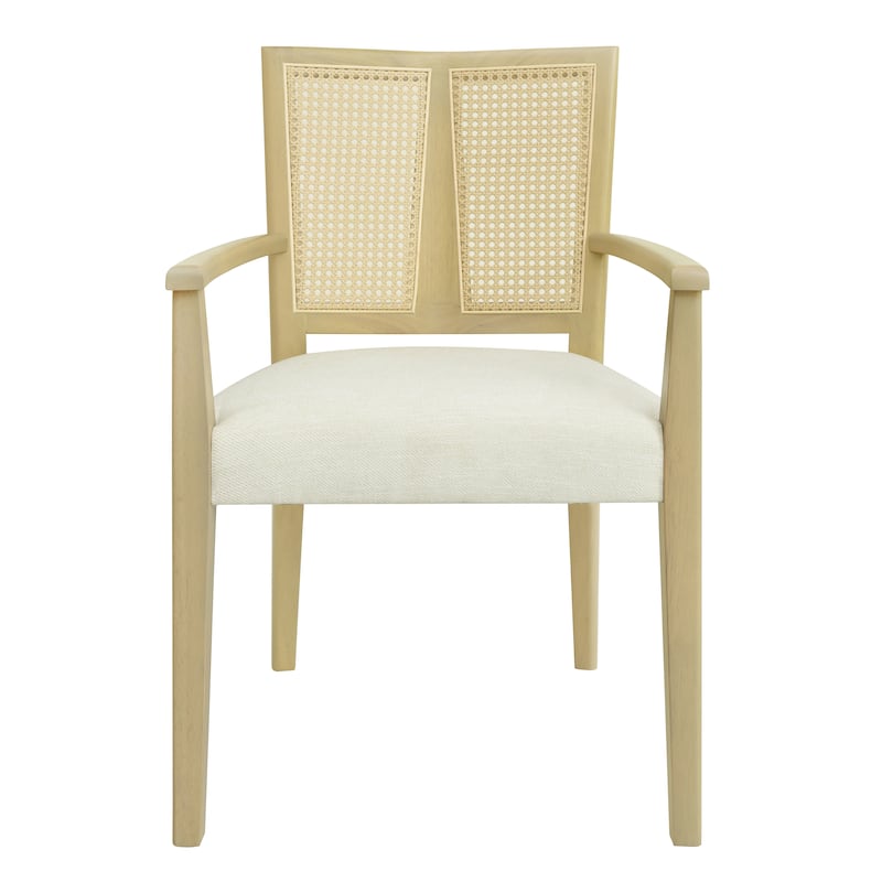 2-Piece Mid-Century Dining Chair Set, Rattan Backrest Accent Chairs Modern Upholstered Armchairs with Wooden Frame