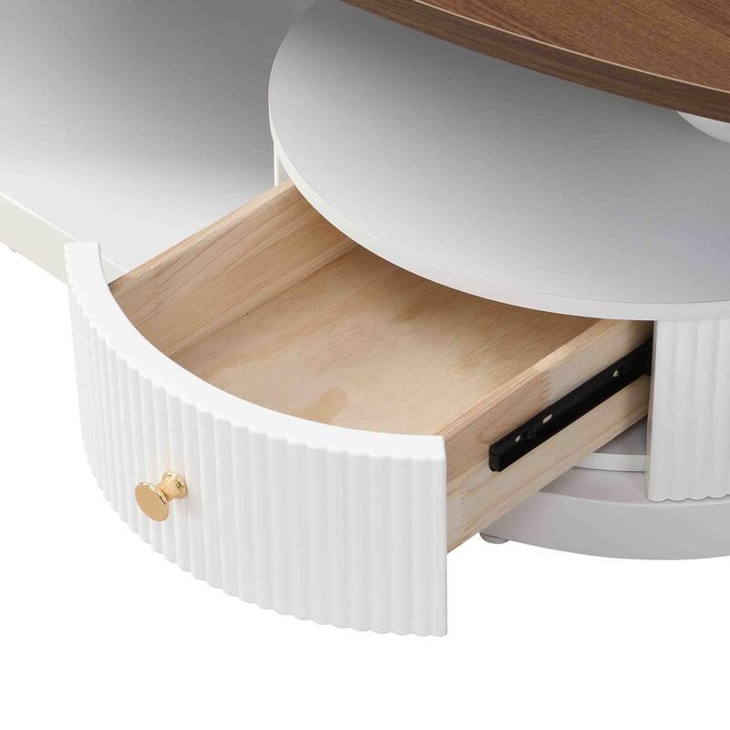 Nesting Coffee Table Set of 2, Round & Oval End Tables with faux marble Tabletop, Side Table