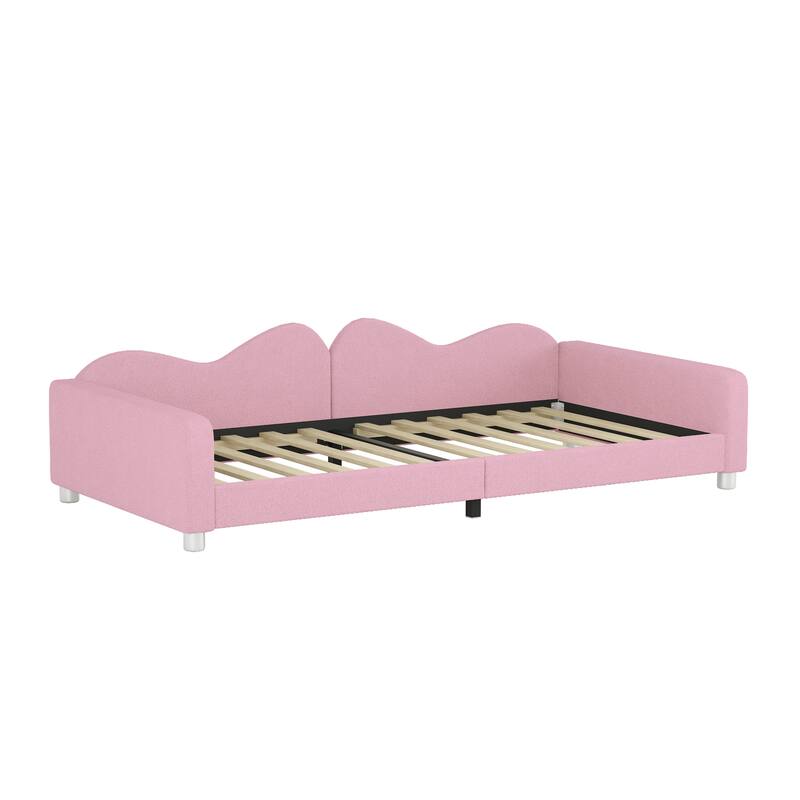 Twin size Upholstered Daybed, Sherpa Fabric Sofabed with Cloud-Shaped Backrest, No Box-spring Needed, White