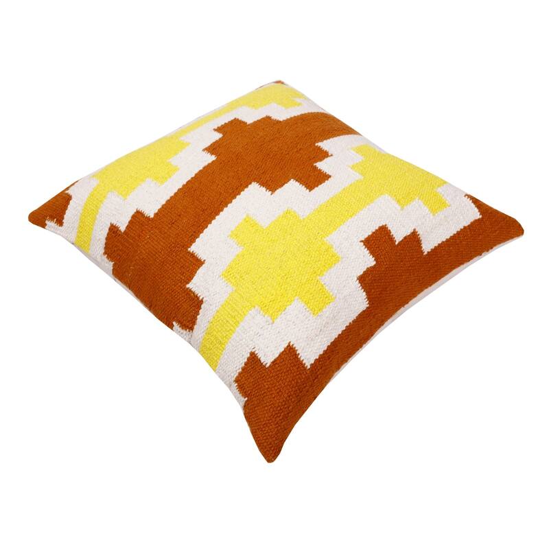 Handwoven Overtufted Geometric Cotton Throw Pillow Cover - 20" - Orange and Yellow