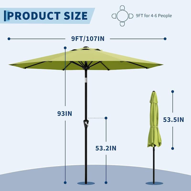 9FT Patio Umbrella with Smooth Crank Lift UV Protection Waterproof for Pool, Deck, Yard, Garden (No Base)