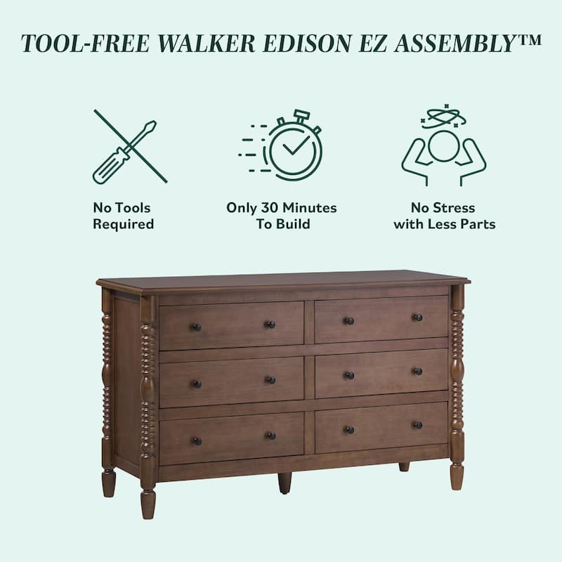 Walker Edison Easy Assembly 6-Drawer Dresser with Wood-Turning Details
