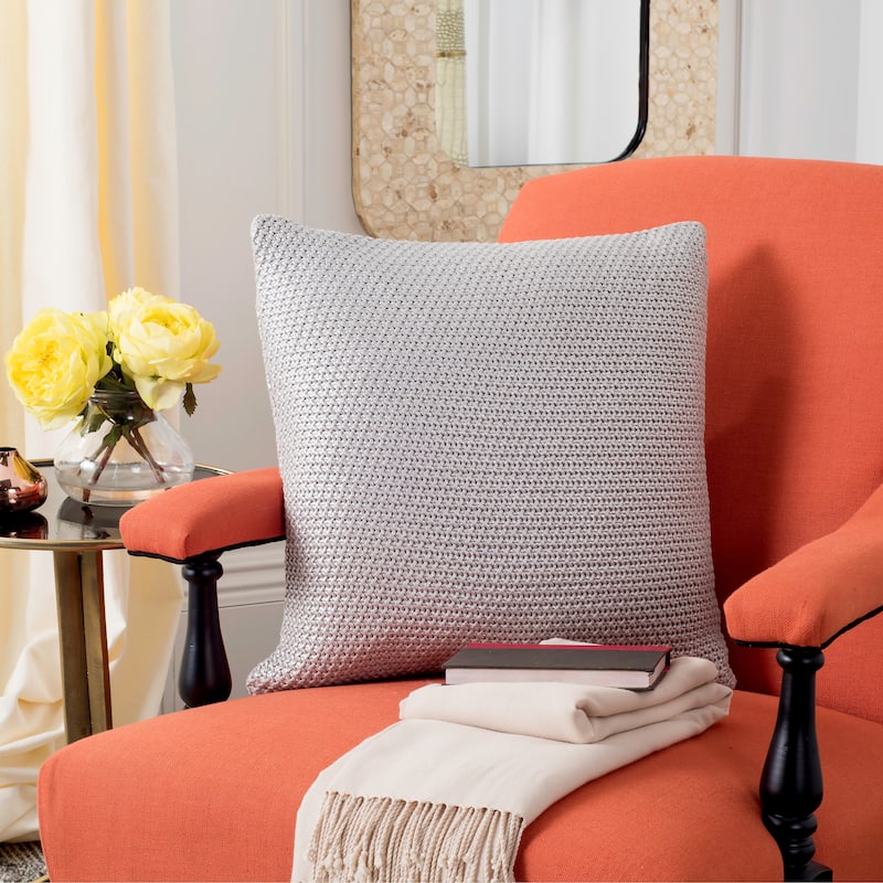 SAFAVIEH Sheng Grey Knit Cotton 20-inch Decorative Pillow