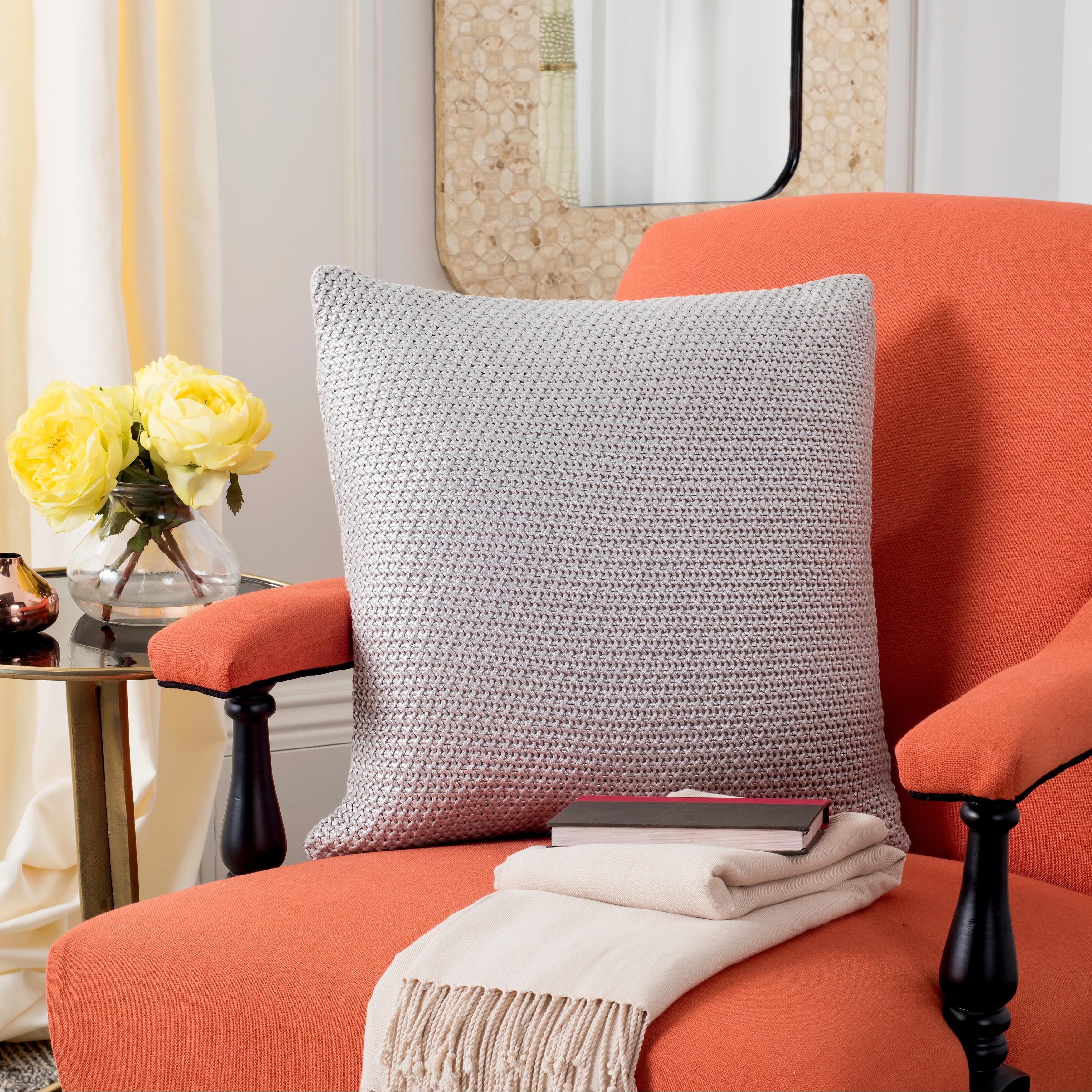 SAFAVIEH Sheng Grey Knit Cotton 20-inch Decorative Pillow