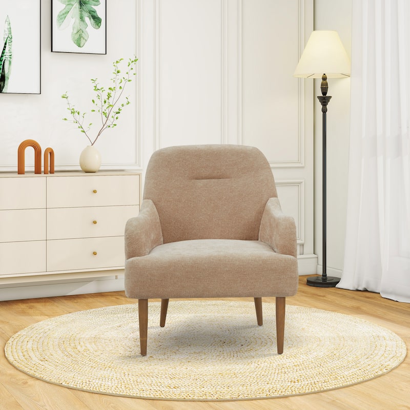 Modern Chenille Armchair Comfy Accent Chair with Wood Legs