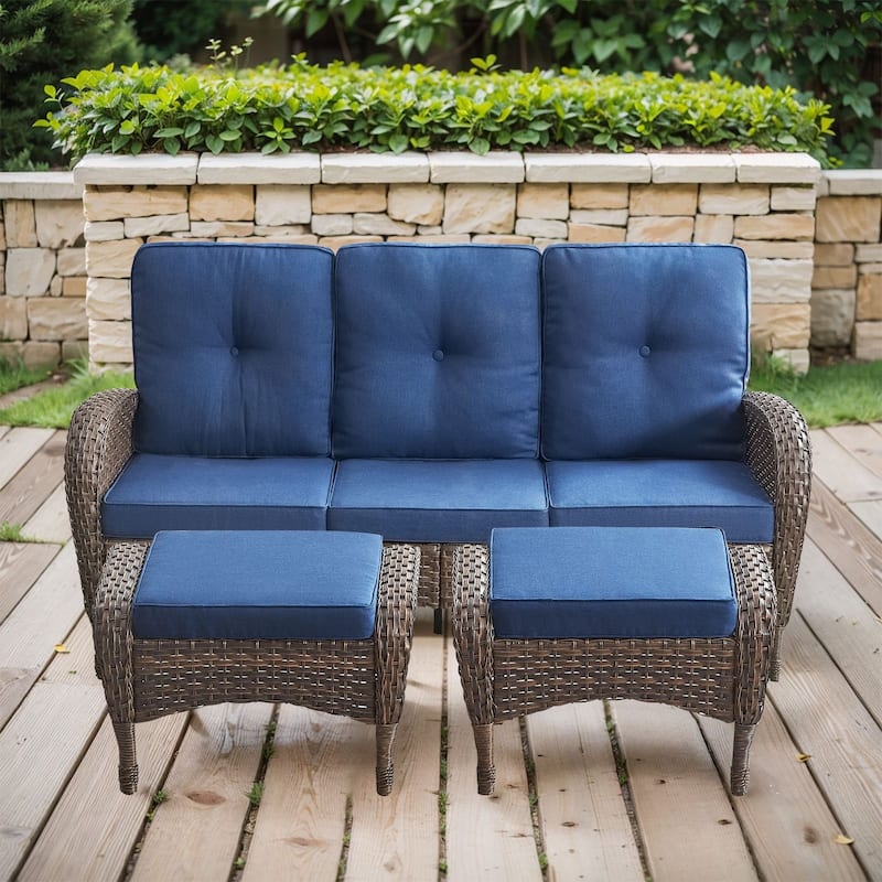 Gymojoy 3-Piece Outdoor Wicker Patio Furniture with 3 Seat Sofa, Rattan Coversation Set with Water Resistant Cushions