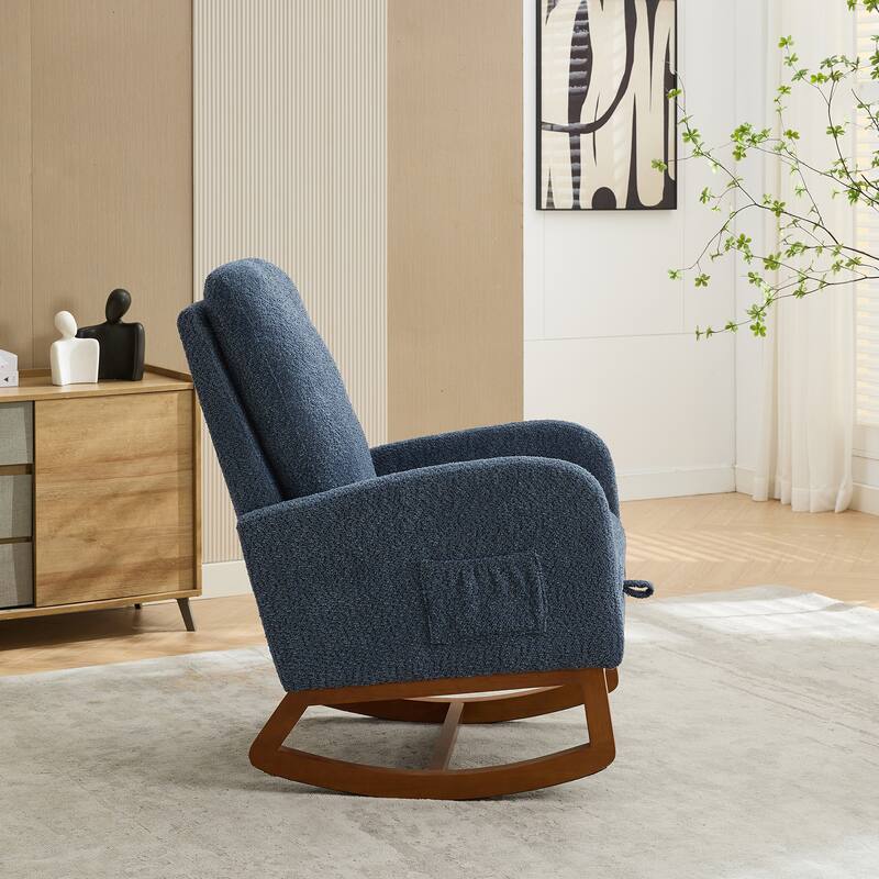 25.4"W Rocking Chair, High Back Glider Chair with Retractable Footrest, Side Pocket, Rocking Accent Armchair with Wood Legs