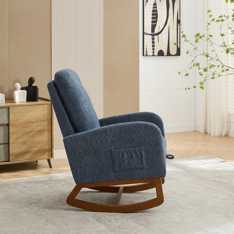 Navy 25.4" Boucle Rocking Chair with Footrest