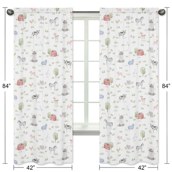 Farm Animals Collection 84-inch Window Treatment Curtain Panel Pair - Watercolor Farmhouse Horse Cow Sheep Pig