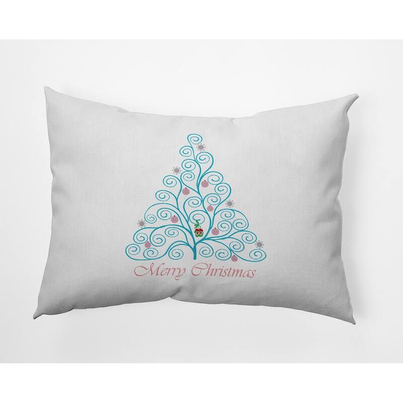 Decorated Filigree Christmas Tree Indoor/Outdoor Throw Pillow - 14" x 20" - Turquoise