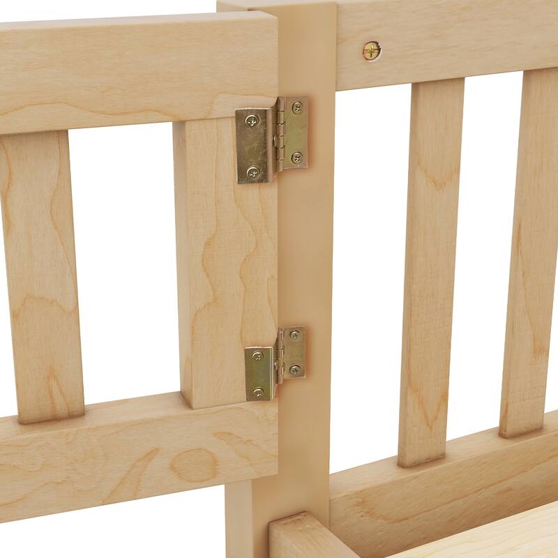 Pine Wood Floor Bed with Safety Guardrails and Door for Kids, Boys, Girls, Bedroom
