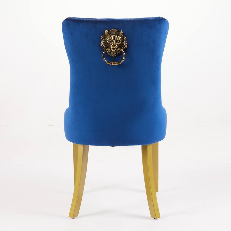 Velvet Dining Chairs Set of 2, Tufted Dining Chairs with Nailhead Trim, Kitchen Chairs with Lion Head Pulls Ring & Wooden Legs