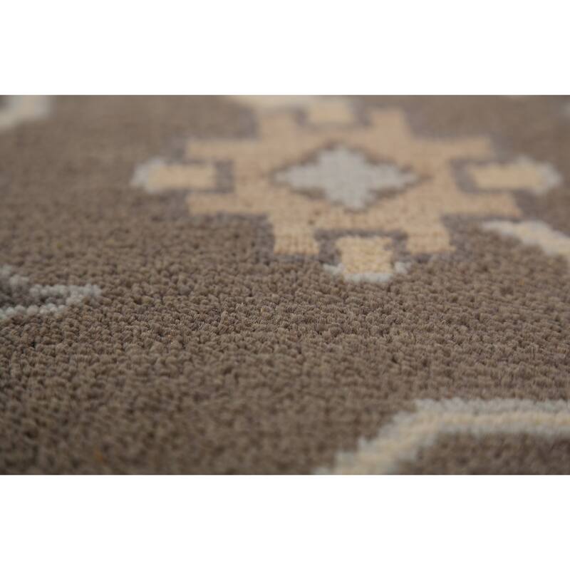 Brown Floral Oushak Indian Area Rug Hand-Knotted Wool Carpet - 9'0"x 11'10"