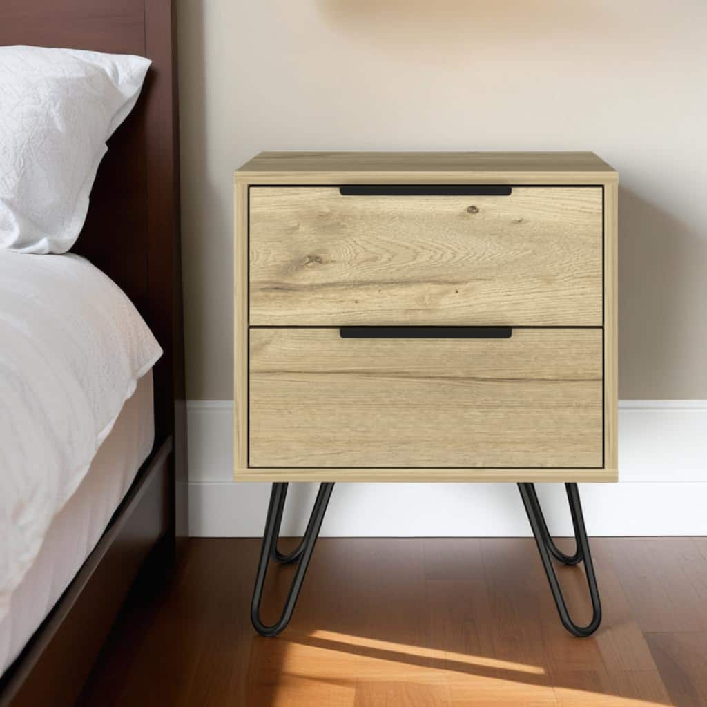 HomeRoots 22" Oak Wood Two Drawer Nightstand