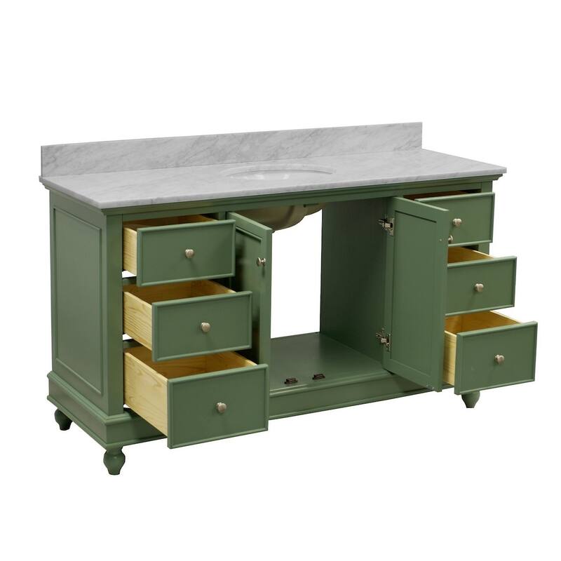 KitchenBathCollection Bella 60" Single Bathroom Vanity with Carrara Marble Top