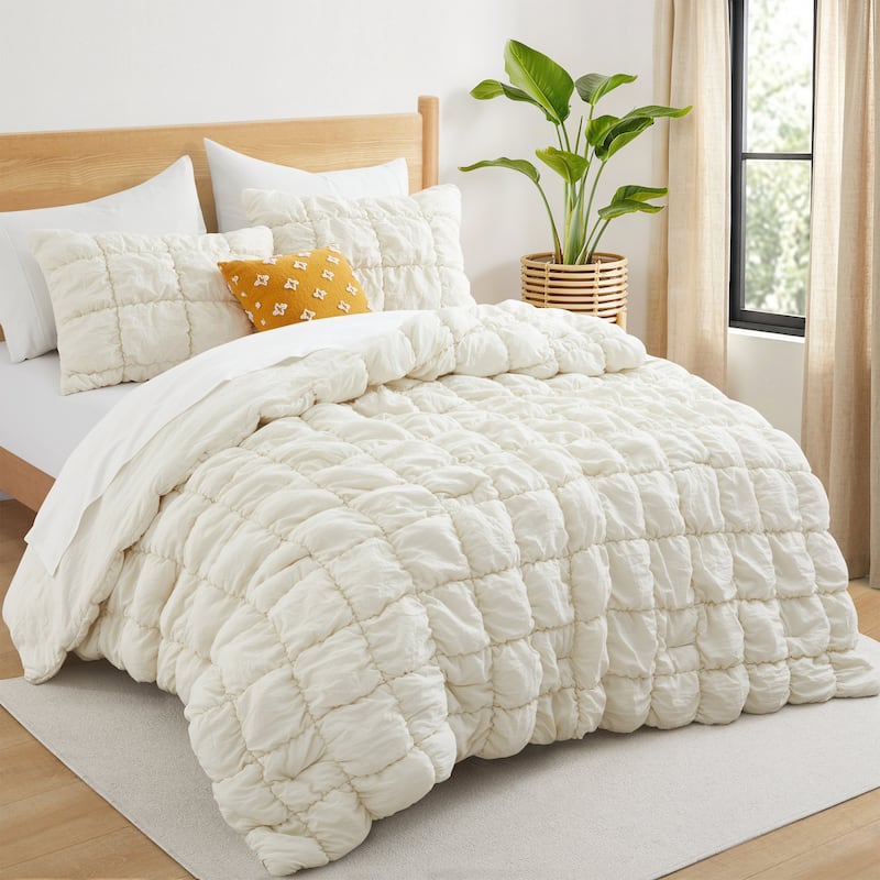 Puff Quilting Comforter Set with Pillowcases, Modern All Season Puffy Bedding Set