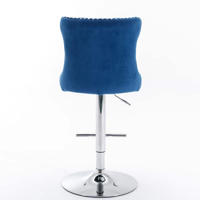 Swivel Velvet Barstools Adjusatble Seat Height from 25-33 Inch,Upholstered Chrome base Bar Stools with Backs,Set of 2