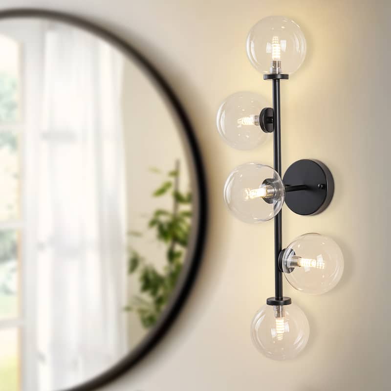 Modern 5-Light Bathroom Vanity Light Globe Glass Wall Sconces Minimalist Design
