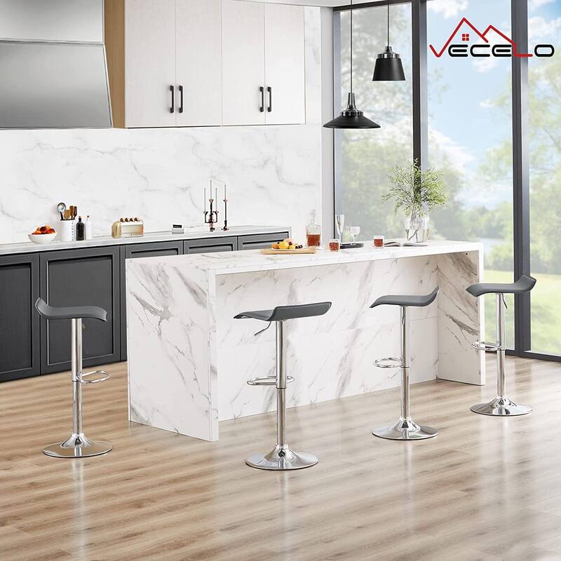 VECELO Barstools, Adjustable Height Faux Leather Backless Modern Swivel Bar Stools (Set of 2/Set of 4) -Five Color Options