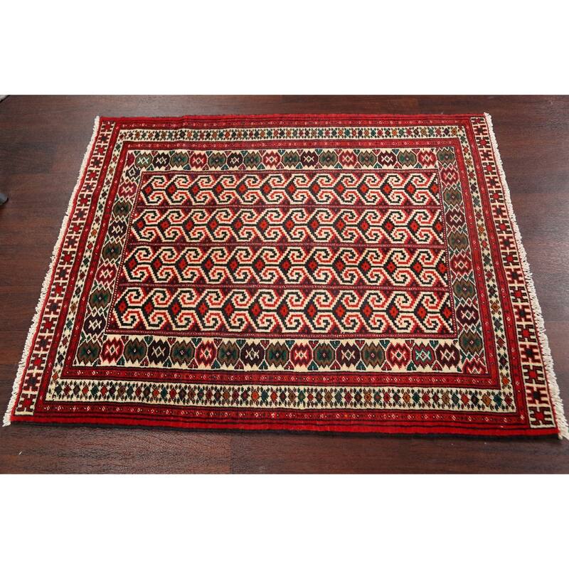 Geometric Persian Balouch Wool Area Rug Handmade Bedroom Carpet - 3'1" x 3'11"