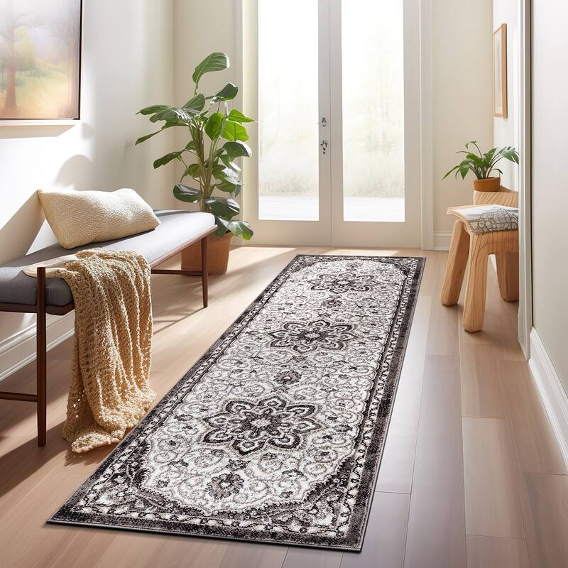Traditional Medallion Area Rug - 2' x 7' - Brown - Runner