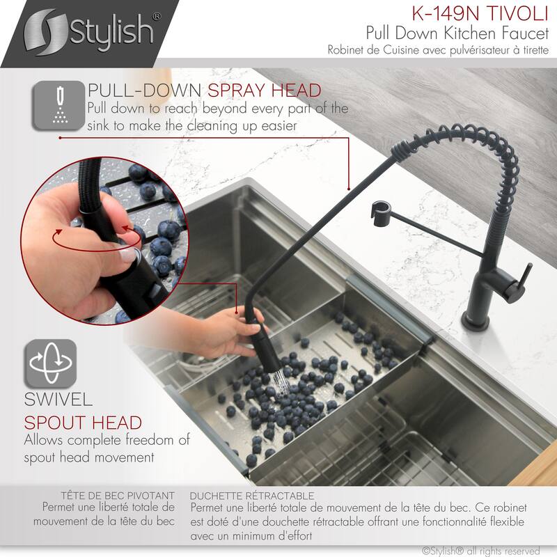 STYLISH Stainless Steel Single Handle Pull Down Sprayer Kitchen Faucet - Faucet Height: 16 3/4" | Spout Height: 7 1/2"