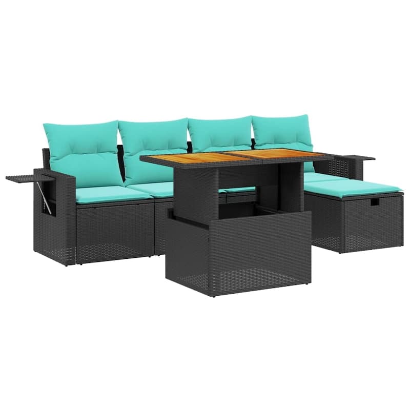 vidaXL Patio Sofa Set with Cushions Outdoor Furniture 6 Piece Poly Rattan