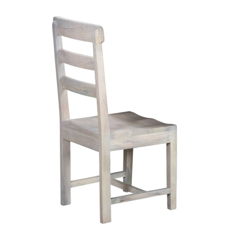 Set of 2 White Wooden Armless Dining Chairs with Ladder Back and for Kitchen or Dining Use - 39.5”H x 17.5”W x 17.5”D