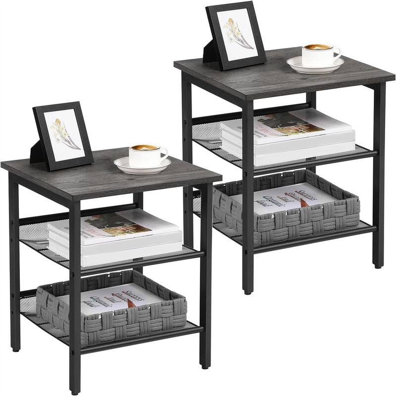 Nightstand Set of 2 Side Tables - Charcoal Gray + Black 2-Pack