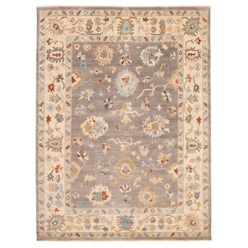 ECARPETGALLERY Hand-knotted Modern Oushak Dark Grey Wool Rug - 8'11 x 11'9 - Dark Grey - 8'11 x 11'9