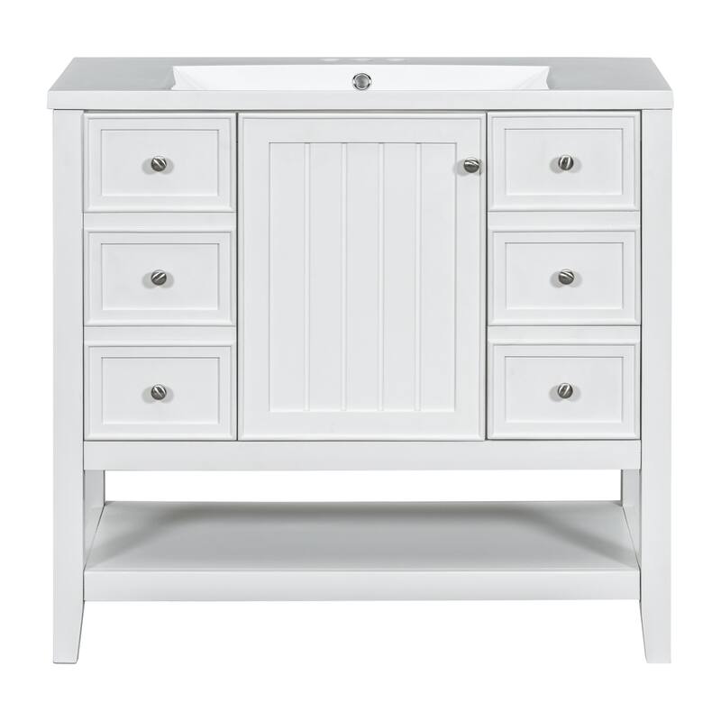 36 Inch Freestanding Bathroom Vanity Set with Drawers and Ceramic Sink