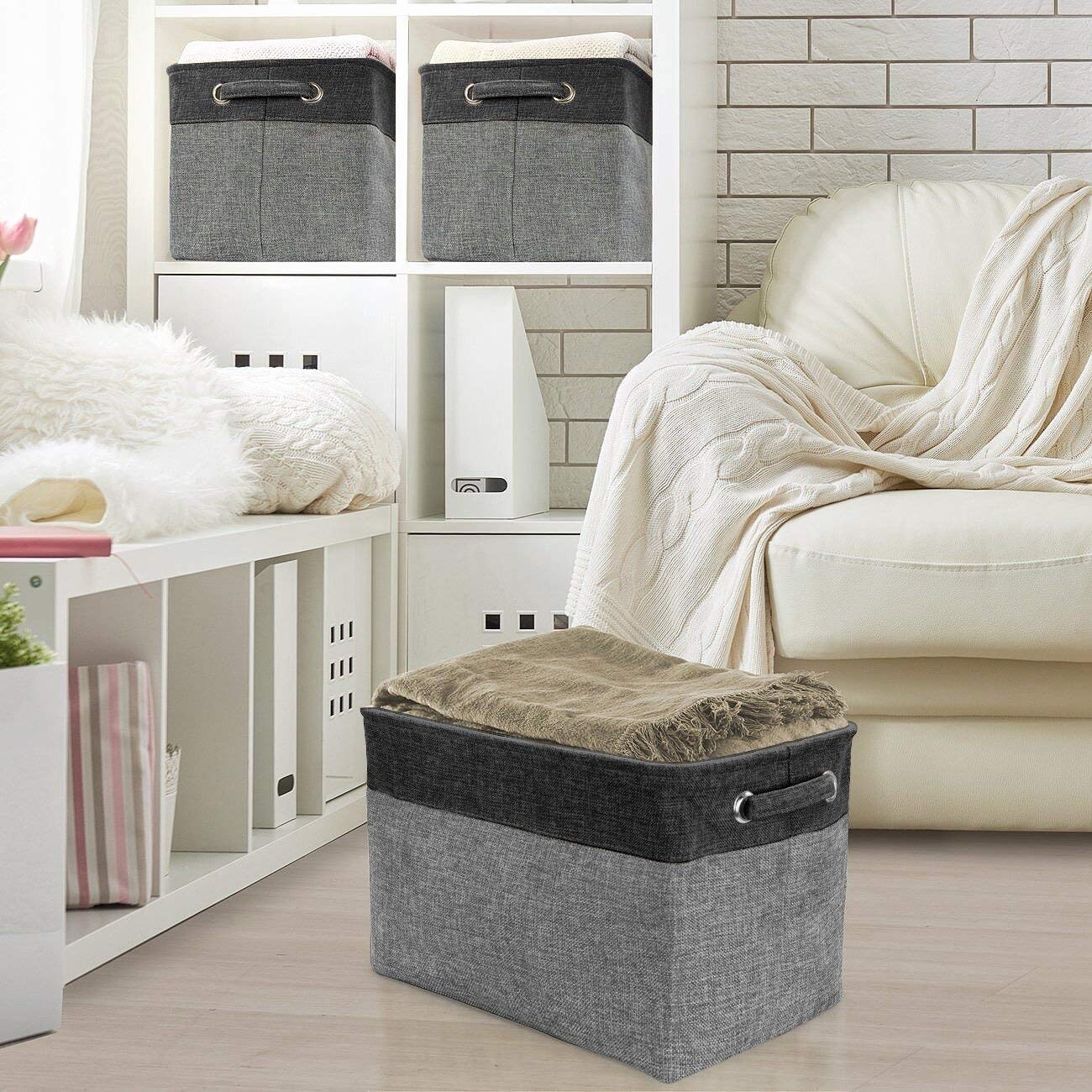 Twill Storage Basket Set - 3 Pack, Black - Overstock - 25451576