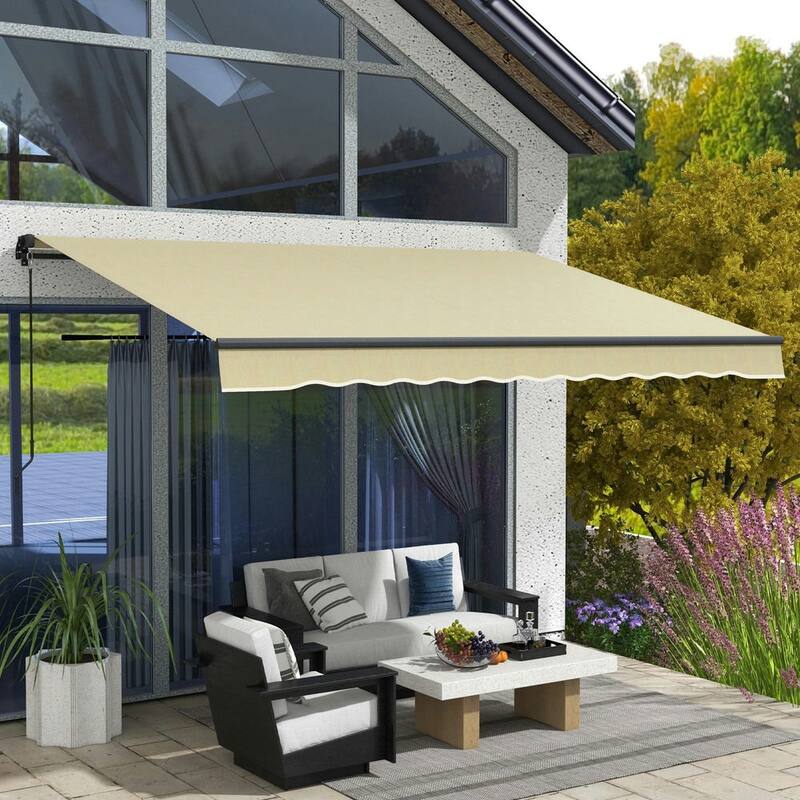 12'x10' Retractable Awning,UV Resistant Sunshade Shelter for Deck,Yard - Beige