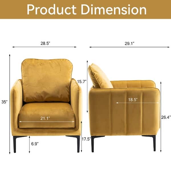 dimension image slide 1 of 6, Nora Modern Velvet Accent Chair for Bedroom with Metal Legs