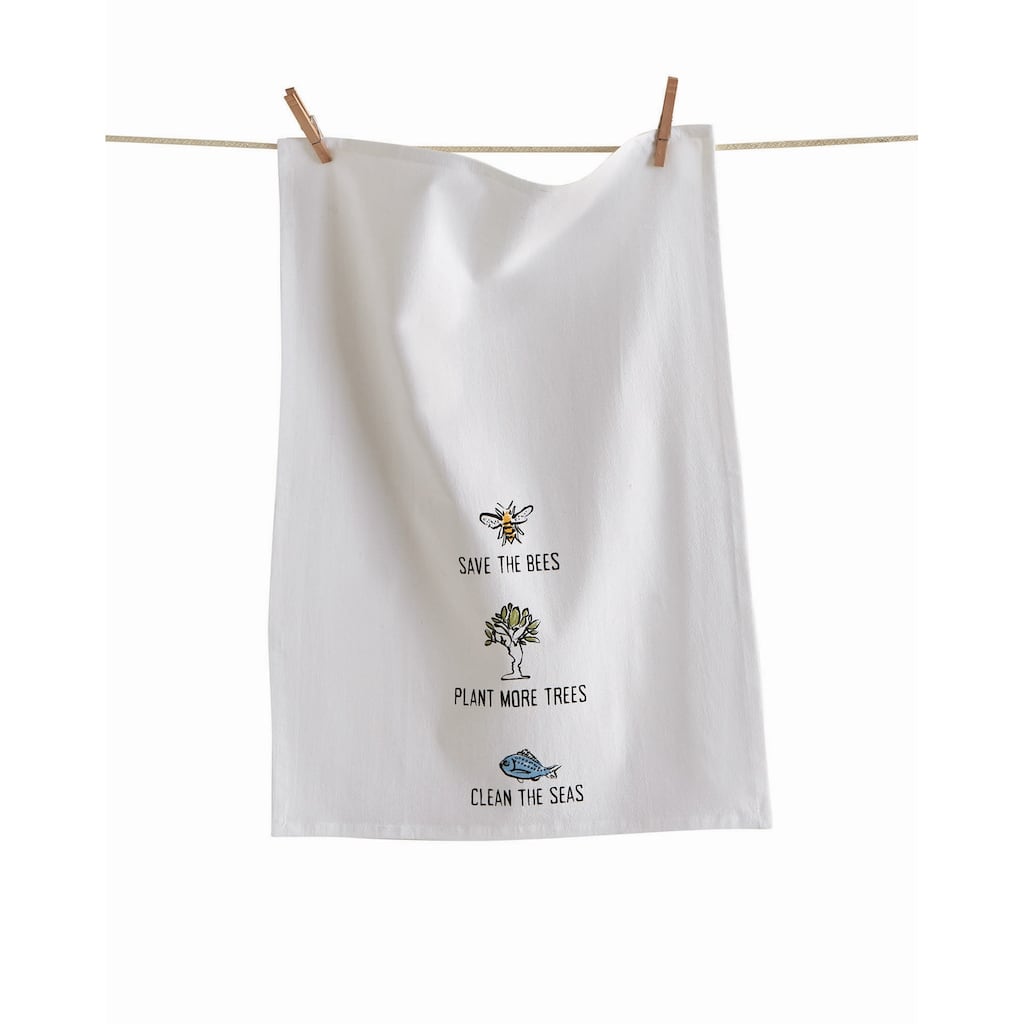 Save The Bees Floursack Kitchen Towels - Cotton Dishtowels for Spring/Summer - White Multi - Machine Washable