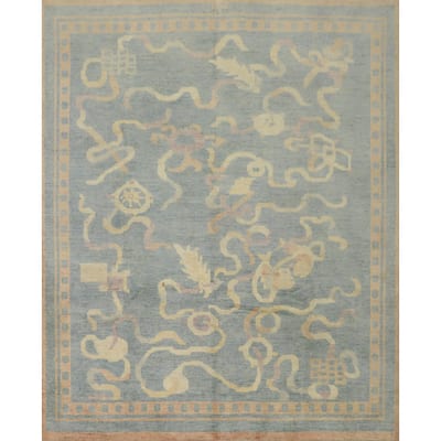Hand Knotted Traditional Wool Blue Geometric Area Rug - 7' 10'' X 7' 11''