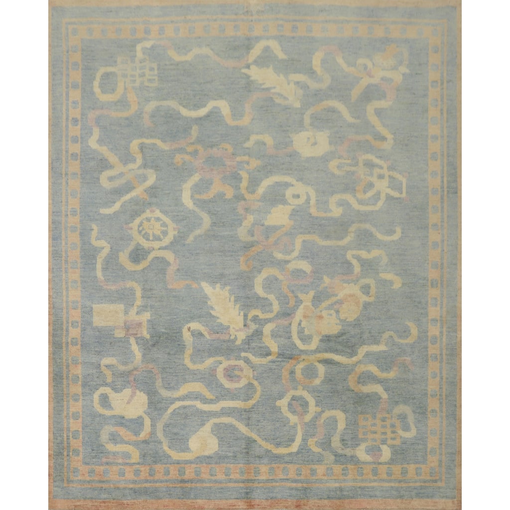 Hand Knotted Traditional Wool Blue Geometric Area Rug - 7' 10'' X 7' 11''