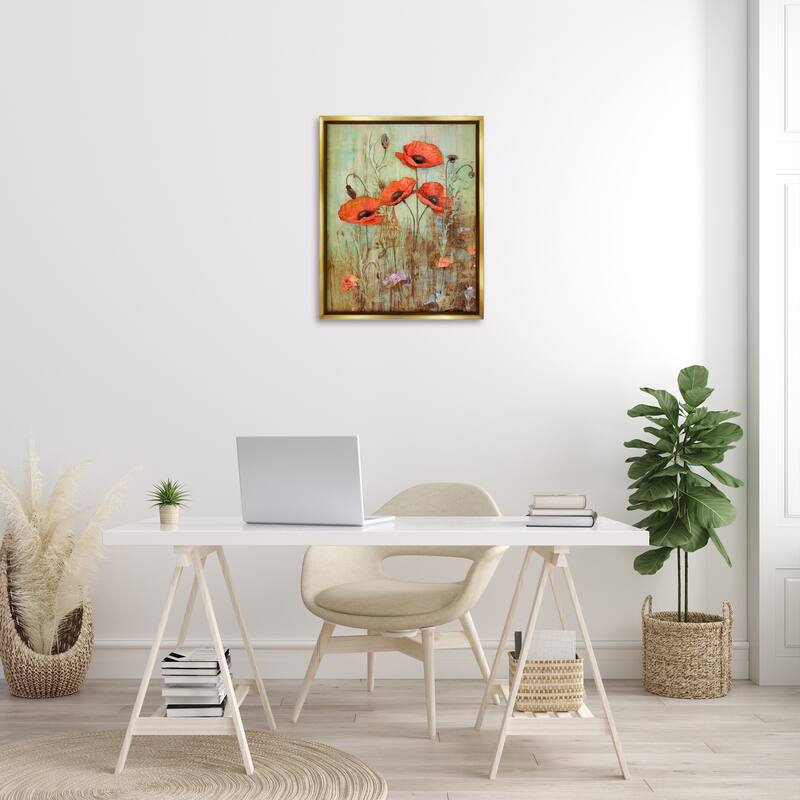 Stupell Rustic Red Poppies Framed Floater Canvas Wall Art Design by Enrico McGarrigle