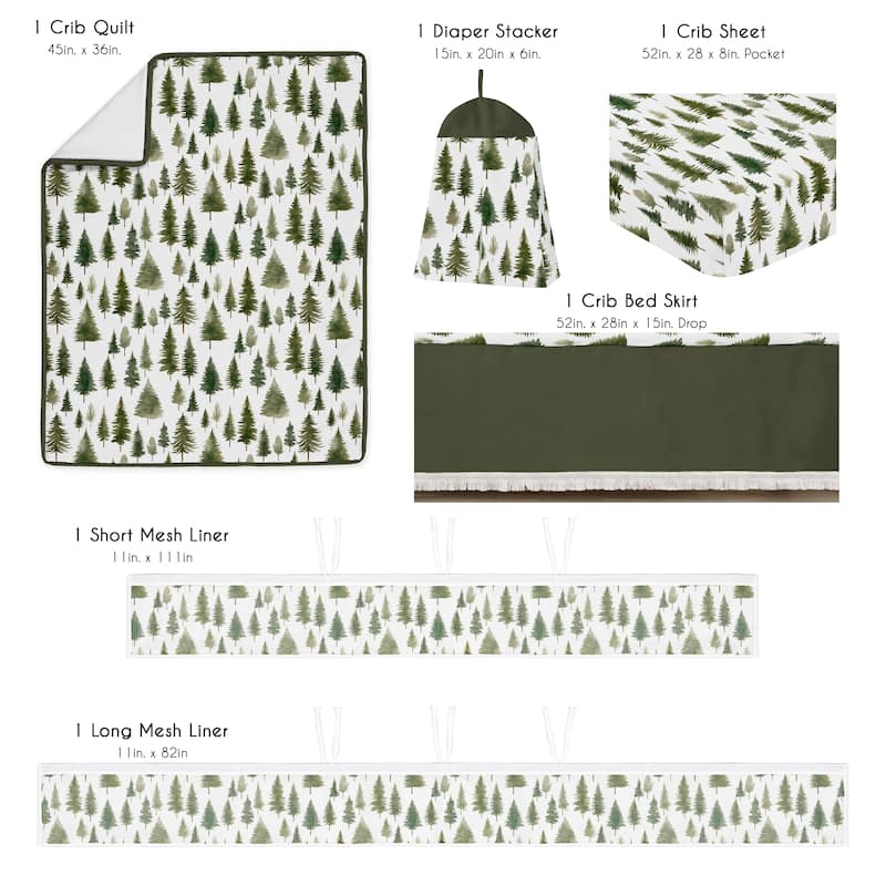 Sweet Jojo Designs Green Tree Woodland Boy Girl Unisex/Neutral 6p Crib Bedding + BreathableBaby Breathable Mesh Liner