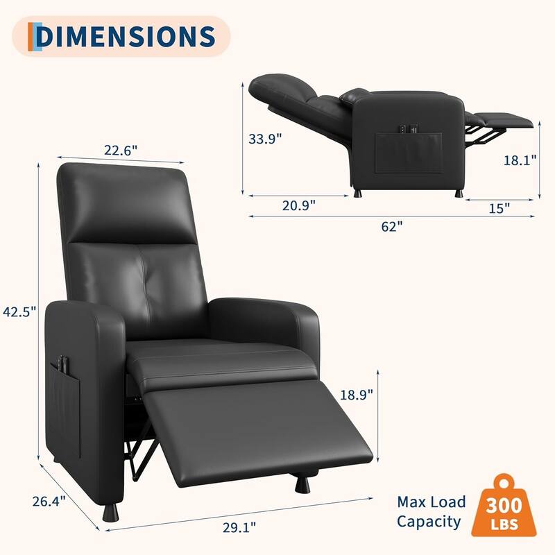 Power Recliner Chair, with Massage and Heat
