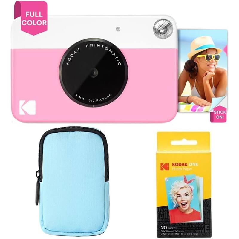 Kodak Printomatic Instant Print Camera Bundle with Pink Soft Case & 20-Pack Zink Photo Paper - N/A - Green