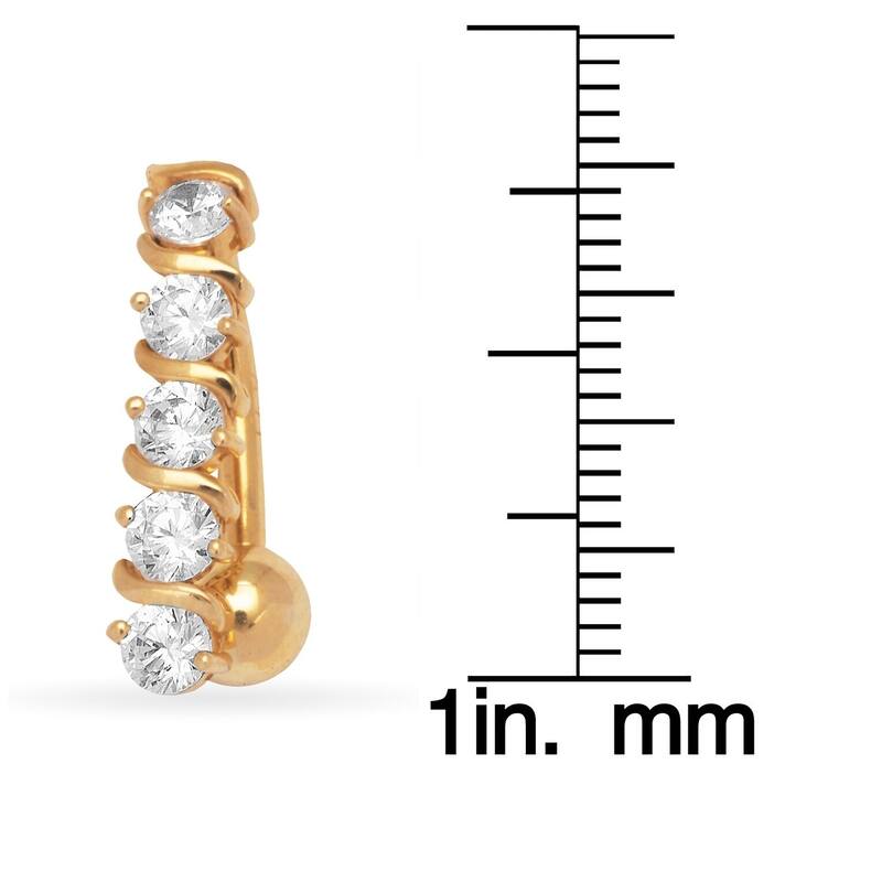 14k Gold 14-Gauge Cubic Zirconia Top Down Curved Bar Body Jewelry Belly Ring (yellow or white) - White