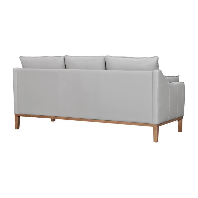 HomeRoots 87" Gray Leather Sofa And Toss Pillows With Brown Legs