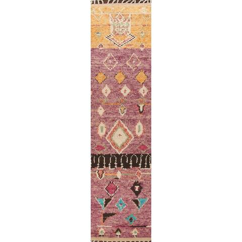 Tribal Moroccan Oriental Wool Runner Rug Hand-knotted Staircase Carpet - 2'5" x 12'9"