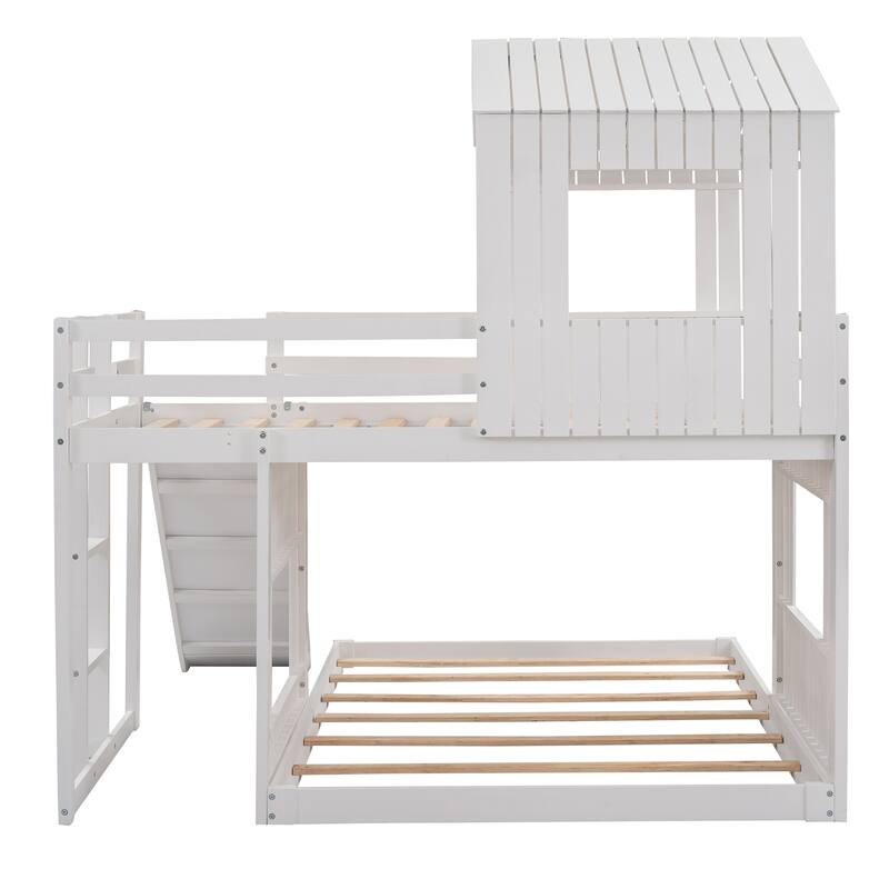 Nestfair Twin Over Full Bunk Bed Loft Bed with Slide and Guardrails