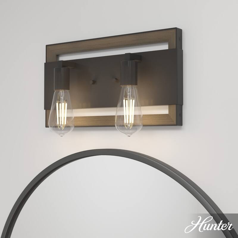 Hunter Woodburn Vanity Wall Light - Modern Farmhouse, Transitional, Rustic - Damp Rated! - 16" - 2 Light - Noble Bronze