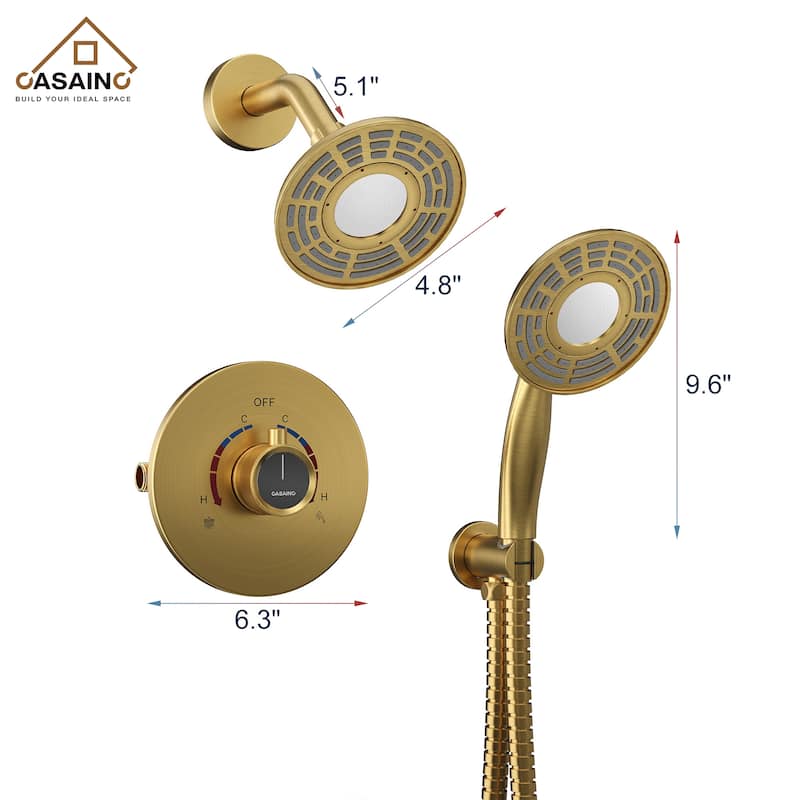 CASAINC 2-Spray 5 in. Shower Faucet Kit Wall Mounted Fixed and Handheld Dual Shower Heads 1.8 GPM - 5" x 5"