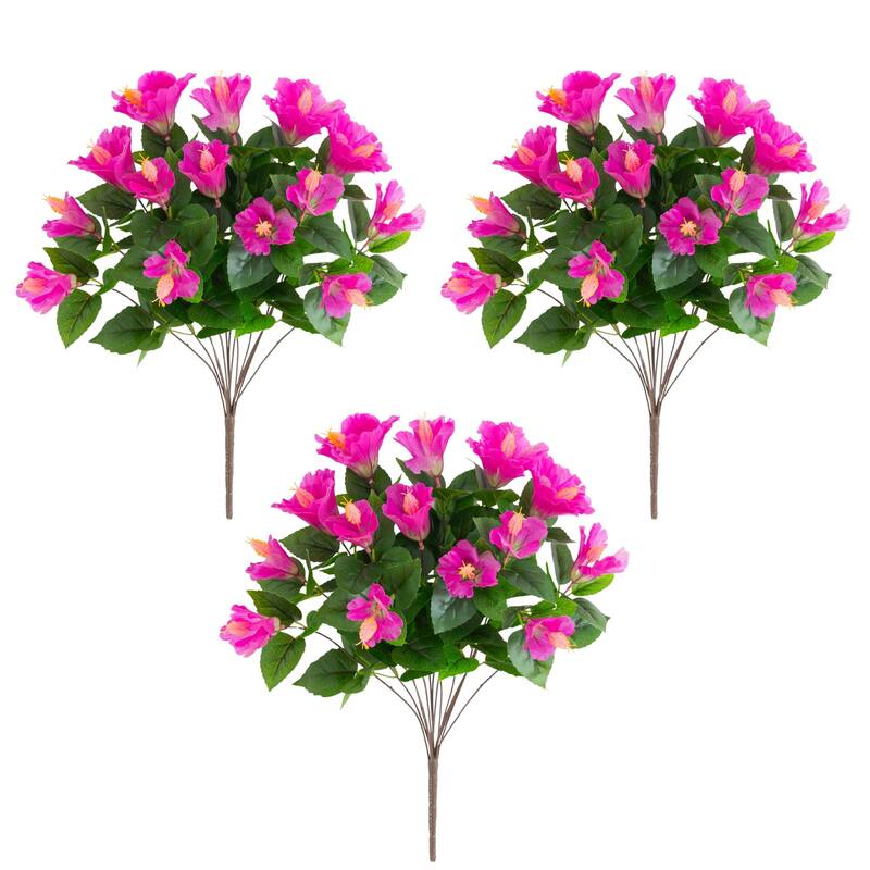 19-in UV Resistant Artificial Hibiscus Bush - Set of 3